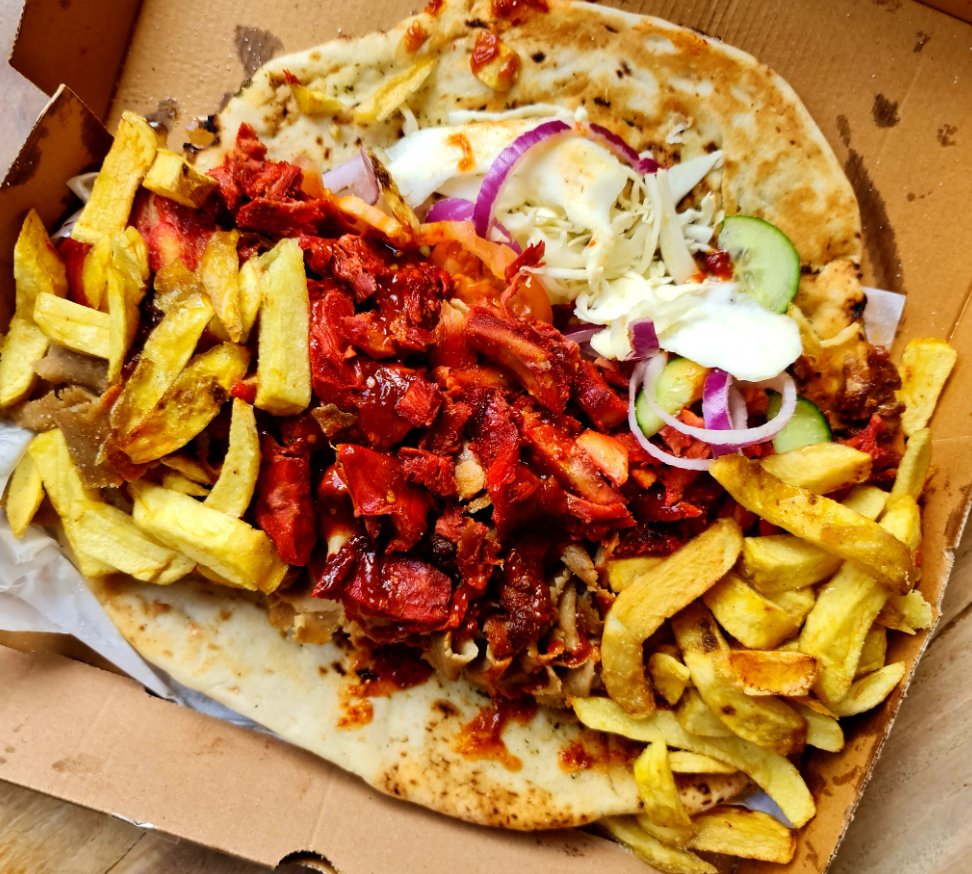 Mixed Kebab on Naan with Chips